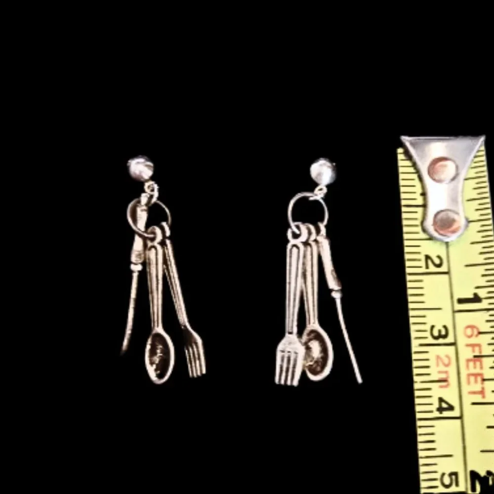 Silverware Cutlery Charm Earrings - Picture 2 of 3